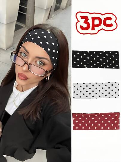 Women Bandana 3/2/1pc/Set Women's Polka Dot Printed Soft Non-Slip Headbands, Elastic Yoga Sports Hair Accessories, Versatile For Daily Wear And Various Occasions Hair Bands, Hairband Fall Winter For Vacation Outfits Woman Elegant Scarf ﻿