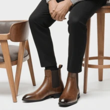 Giày bốt Chelsea nam, kiểu dáng cổ cao retro, phong cách công sở thường ngày, giày bốt nam thanh lịch kiểu Anh cổ điển. - màu nâu - Xem 4