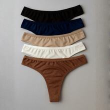 Set Of 10 Double Thong Panties With Push-Up Effect, Polyamide Lingerie, Sensual Panties For Women - 5件套裝 - 中性色 - 查看 1