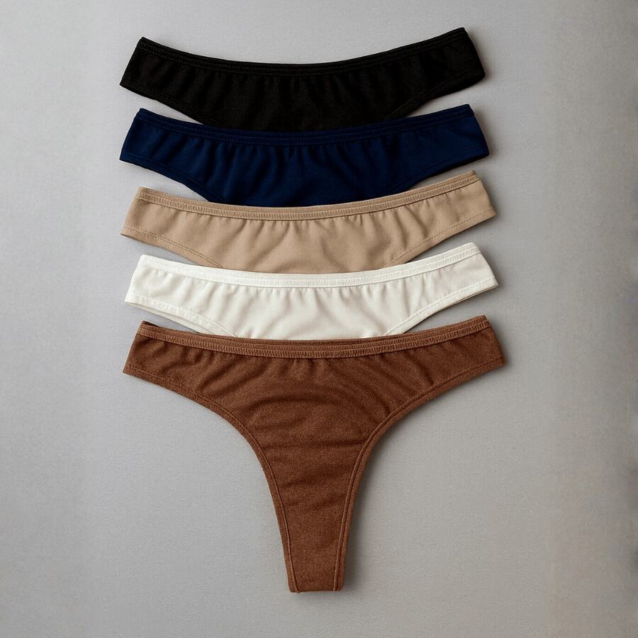 Set Of 10 Double Thong Panties With Push-Up Effect, Polyamide Lingerie, Sensual Panties For Women - 5件套裝 - 中性色 - 查看 1
