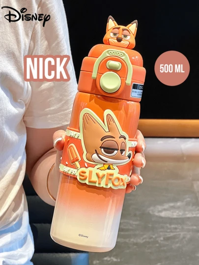 Nick Insulated Bottle 500mL Orange Gradient Style, Adorable Nick Wilde Cartoon Print, Insulated Material, Stainless Steel Liner, Leak-Proof Lock, Portable Design, Vacuum Insulation, Perfect For Daily Carry, Travel, Office, Leisure, Ideal For Nick Fans, Cartoon Lovers, Young Women, Students, Office Workers, Lovely Gift For Friend/Lover, Unique Birthday/Festival Gift