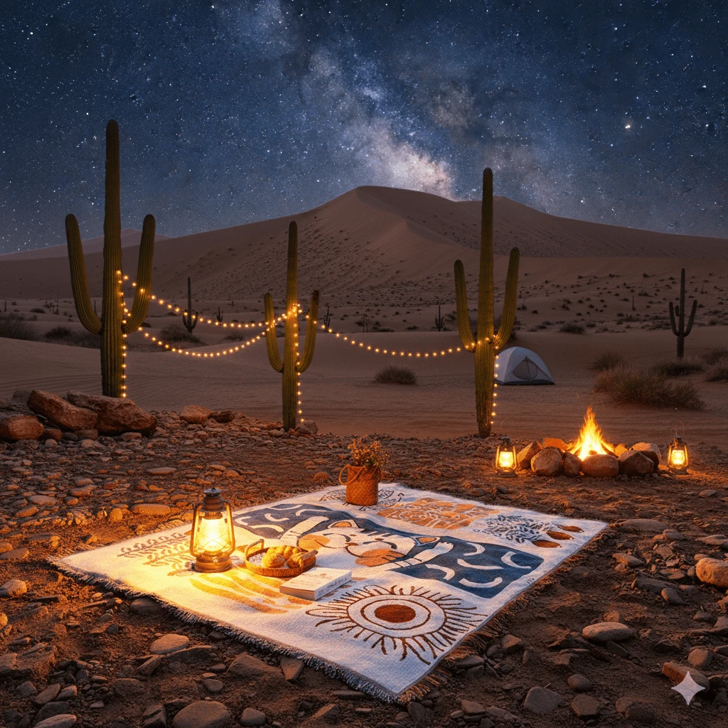 1件装户外帐篷地布，遮阳布，露营毯，桌布，斋月沙漠露营桌布毯，适合户外露营，毯子桌布沙发毯 - 彩色 - 查看 1