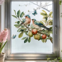 1/2 piezas Pegatinas de ventana con diseño de pájaro rojo y floral colorido, con diseño de mariposa, decoración estática del hogar, fácil de aplicar y retirar, decoración de primavera, pegatinas artísticas de cling estático, decoración de vidrio - Multicolor - Ver 2