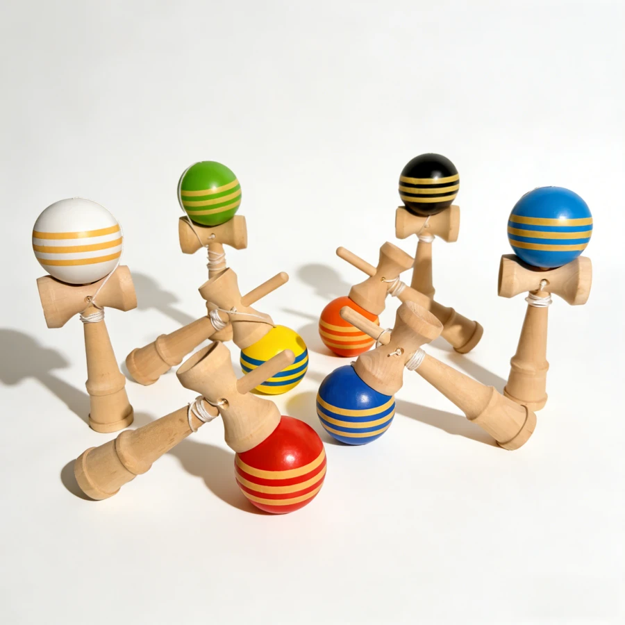 1pc Reaction Training Set | Striped Kendama Skill Ball, Unisex Wooden Balance Toy, Outdoor Leisure Skill Development, Random Style - Multicolor - View 1
