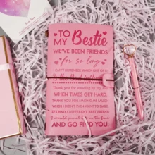 1pc Minimalist Pink Embossed Notebook, Waterproof Embossed Travel Journal, Perfect Gift For Sisters And Friends - Pink - View 5