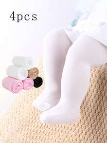 4 件套黑色、白色、粉色、卡其色婴幼儿女童天鹅绒光滑打底裤，舒适简约春夏秋冬，柔软亲肤 - 彩色 - 查看 6