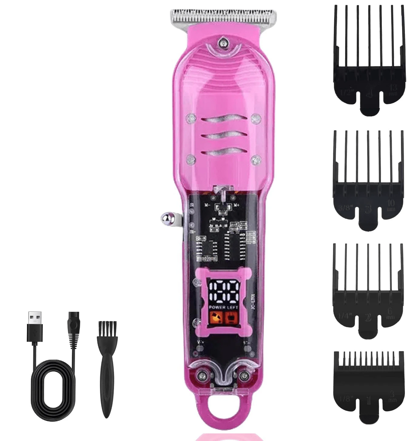 Professional Smart LCD Hair Clipper, Transparent Cordless Electric Shaver For Men - Pink - View 1