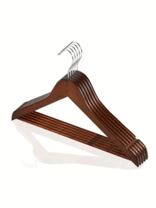 5 piezas de perchas de madera vintage/natural con aberturas precisas, perchas de traje de madera gruesa, antideslizantes, perchas de armario de uso pesado para abrigos, chaquetas, vestidos, pantalones - Multicolor - Ver 1