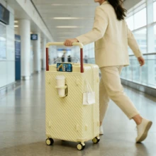 Milky Way 20/24-Inch Wide-Handle Carry-On Suitcase, ABC And PC Materials, Featuring 360-Degree Spinner Wheels, Cup Holder, And TSA-Approved Lock. Hard-Shell Luggage, Unisex (Includes PVC Protective Sleeve). - Yellow - View 6