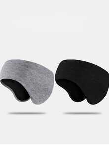 2个纯色针织耳罩，男女通用户外运动骑行防风保暖带衬里耳罩 - 彩色 - 查看 10