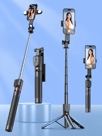 1.8m Bluetooth Remote Control Selfie Stick With Tripod, LED 3-Color Fill Light, Adjustable, 360° Rotation, Anti-Shake, Foldable & Portable, Compatible With IPhone 16/15/14/13/12/11/XS/XR/X/Plus, High-End Popular Gift For Lover, Family And Friends Compatible With Iphone Android Phone For Winter Vacation, Travel, Fill Light, Outdoor Activities, Live Streaming Vacation Travel Outdoor Activities Live Streaming Vlogging Equipment