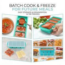 Silicone Freezer Trays With Lid, 1 Cup Silicone Freezer Food Molds, Food Storage Containers With Lids For Soup, Sauce, Broth & Leftovers, Large Ice Cube Tray With Easy Release Design, Meal Prep Containers For Portion Control, Oven & Dishwasher Friendly, 2-Pack - Bơ xanh - Xem 4