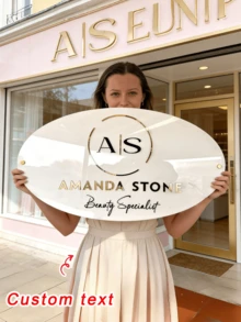 Custom Oval Wall Sign With Gold-Tone Bracket, Includes All Installation Materials, Customizable For Hair Salons, Outdoor Beauty Rooms, Lash Studios And Other Commercial Signage, Modern Decor For Specialty Shops - Multicolor - View 2