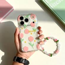 1件装时尚简约郁金香图案+郁金香手链透明波浪奶油色手机保护壳，兼容 17 17 Pro 17 Pro Max 17 Air 16 15 14 13 12 11 / S25 24 23 22 Ultra A52 A53 A54 A55 A56 07 A17 / 兼容 / 兼容手机型号，防指纹，防震，防摔手机壳。 - 無色 - 查看 4