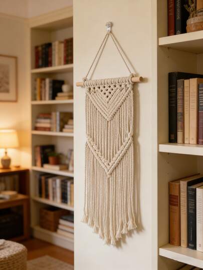 Winterdemoon Handmade Woven Wall Hanging Decor, Distinctive Geometric Pattern With Long Tassels, Large Craft Piece Suitable For Living Room, Bedroom, Apartment Decoration (The Hanging Hook In The Picture Is For Reference Only And Not Included), Home Decor, Room Decor, Wall Decor, Birthday & Graduation Gift
