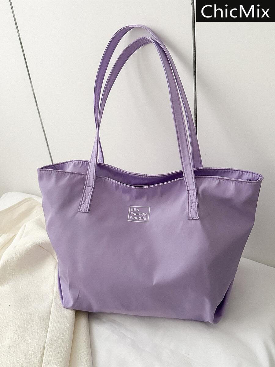 Fashionable,Minimalist,Casual,Large Shoulder Tote Bag Purple Fashionable For Daily For Girl, Teen Girls, Tote Bags For Students, Multiple Compartments, Perfect For Beach, School, Work & Daily Use, Literary School Bag & Bookbag For Women Or Students, Perfect For Books, Shopping, Back To School And More - Purple - View 1