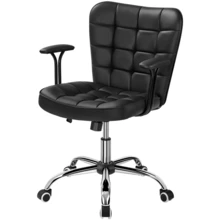Butterslay Modern PU Leather Swivel Office Chair Upholstered Vanity Chairs With Detachable Padded Arms & Height-Adjustable Seat Tiltable Accent Chair For Living Room, Bedroom, Office, Pink/White/Black - 黑色 - 查看 10