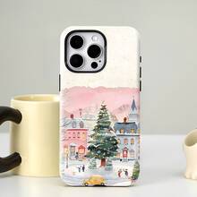 Christmas towncase teléfono móvil - doble capa, duradera, anticolisión - compatible con iPhone 12, 13, 14, 15, 16, 17, PROMAX, MINI, PLUS, AIR, 16E, XS, XR, XSMAX, 17AIR - regalos de cumpleaños y Navidad ideales para amigos, familiares y parientes - Blanco - Ver 6
