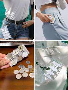 一套多币种旅行零钱包，透明PVC防丢卡包，带日元隔层，可拆卸拉链袋和钥匙扣，商务旅行便携钱包，时尚旅行配件 - 彩色 - 查看 2