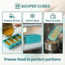 Silicone Freezer Trays With Lid, 1 Cup Silicone Freezer Food Molds, Food Storage Containers With Lids For Soup, Sauce, Broth & Leftovers, Large Ice Cube Tray With Easy Release Design, Meal Prep Containers For Portion Control, Oven & Dishwasher Friendly, 2-Pack - Bơ xanh - Xem 7