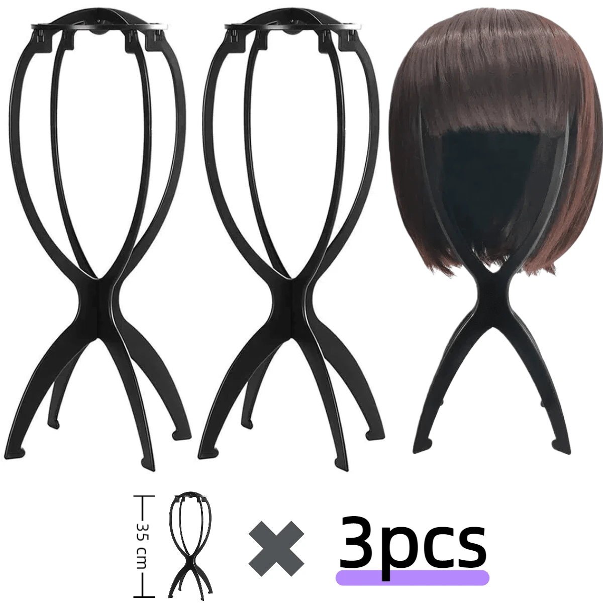 Wig Stand, Wig Stand, Multi-Tier Wig Storage Rack And Hat Display Stand. Features A Detachable Assembly Design For Easy Portability. Suitable For Long Hair, Short Hair And All Wig Styles. Three-Piece . - Black 3pcs - View 1
