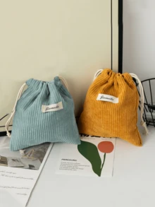 1 Piece Set Of Solid Color Corduroy Travel Skincare Drawstring Storage Bag, Cosmetic Bag, Underwear, Clothing Storage Bag, Hygiene Bag, Excursion Essentials, Travel Storage Set, Box Set, Luggage Storage Bag Set, School Supplies, Dormitory Essentials, Room/Bedroom Decoration Box, Clothing Storage Bag - Multicolor - View 11