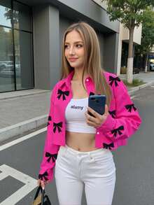 Women's Casual Loose Long Sleeve Shirt, Minimalist & Versatile, Suitable For Everyday Wear - Hot Pink - View 4