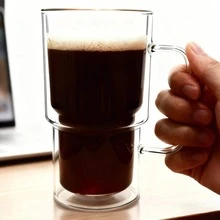 1/2/4pcs - 400ml Capacity Glass Water Cups, Coffee Containers, Glass Beer Mugs, Handled Glass Cups, Glassware Set, Mugs, Double-Layer Heat-Resistant Glass Drinkware, High-Quality Glass Containers, Suitable For Home, Office, Cafe, Bar, Holiday Party, Wedding Gifts - Transparent - View 4