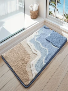1pc Plush Faux Wool Bath Mat, Soft, Non-Slip, Absorbent, Beach Pattern, Suitable For Home Use, Bathroom, Can Also Be Used As Christmas Decor Or Gift