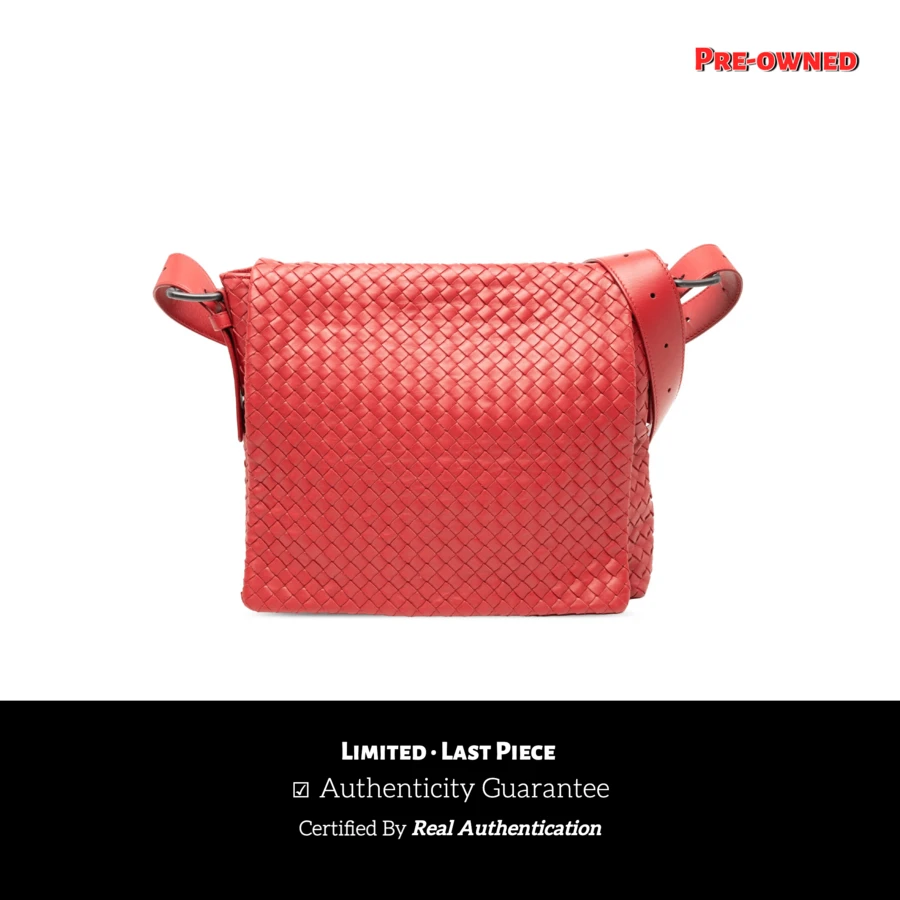 Authenticated Bottega Veneta PRE-OWNED Nappa Intrecciato Flap Crossbody Bag - Đỏ - Xem 1