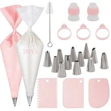 Bộ dụng cụ trang trí bánh bằng thép không gỉ 42 món, bao gồm 12 đầu bắt kem, 21 túi bắt kem, 3 thìa phết kem, 3 dây buộc túi, 2 khớp nối, 1 cọ vệ sinh, dùng để trang trí bánh kem, bánh cupcake và làm bánh. - Nhiều màu - Xem 9