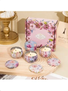 4pcs/Set Hot Melt Wax Scented Candles, Handmade Soy Wax Candle Cups, Floral Shaped Candles, Suitable For Wedding And Holiday Decoration, Perfect Gift For Family And Friends. Scented Candle Jars, Suitable For Birthday, Valentine's Day Or Mother's Day Travel, Scented Gift Set, Christmas Gift, Christmas Scented Candles. - Multicolor - View 3