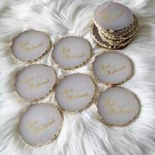 Posavasos de resina dorada Eid Mubarak - Diseño asimétrico redondo de estilo islámico elegante, con letras doradas y textura de mármol falso, adecuado para Ramadán, Eid, bodas, inauguración de la casa - Protector de mesa resistente al calor, regalo de decoración del hogar