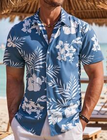 Men's Tropical Hawaiian Shirt Casual Coconut Tree Print Short Sleeve Shirt Beach Shirts For Men Tropical Shirts For Men Men Summer Shirts Men Beach Shirts Button Up Tropical Graphic Beach Shirt - F01 - 查看 1