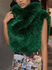 绿色法兰绒高领无袖背心，女士常规长度休闲度假款 - 綠色 - 查看 3