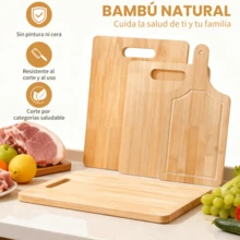 Juego de 3 tablas para picar Cocina, juego de 3 tablas de cortar o servir con mangos,tabla para cortar con 3 diferentes medidas, tabla de madera para picar de bambú, tabla de picar gruesa, duradera y no propensa a moho - Madera natural - Ver 9