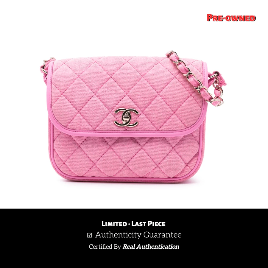 Authenticated  PRE-OWNED Small CC Quilted Denim Messenger Flap Bag - Hồng - Xem 1