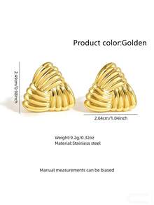 VceTd 1 Pair Minimalist Elegant Geometric Woven Texture Stainless Steel Stud Earrings, Suitable For Women's Daily Wear, Party Attire, Jewelry Gift For Holidays - Yellow Gold - View 8