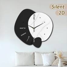 1个仿木纹装饰挂钟，黑白阴阳图案，几何造型，简约设计，尺寸可选11.81-15.75英寸，电池供电（不含电池），适用于书房、厨房、办公室、咖啡馆、圣诞节、新年、母亲节、父亲节、婚礼、朋友礼物及家居装饰。