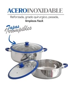 Juego de Ollas de Acero Inoxidable 8 Piezas Premium | Cocina Saludable | Fondo Multicapas | Apto con Agarraderas de Silicona con Agarraderas de Silicona - Azul - Ver 2