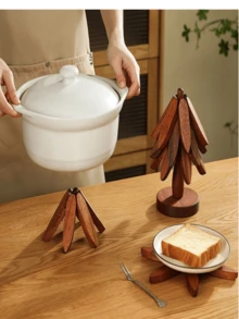 3/4/5 Pieces Wooden Leaf Shaped Heat Insulation Pads, High Temperature Resistant Coasters, Wooden "Christmas Tree" Design Pot Holders, Cup Mats, Ceramic Pot Pads, Tree-Shaped Heatproof Tableware Mats, High Quality Coasters, Modern Minimalist Placemat - Multicolor - View 10