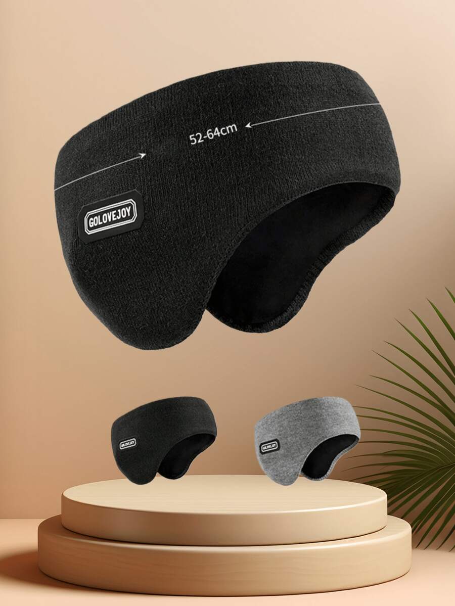 2个纯色针织耳罩，男女通用户外运动骑行防风保暖带衬里耳罩 - 彩色 - 查看 1