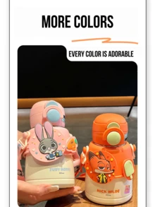 Judy Insulated Cup 600mL, Rotating Cup Sleeve, Adorable Judy Cartoon Print, SUS 316 Stainless Steel Liner, Lock Buckle, Double Leak-Proof, Pink Shoulder Strap Portable, Perfect For Daily Use, Office, Leisure, Outing, Ideal For Judy Hopps Fans, Cartoon Lovers, Young Women, Students, Office Workers, Lovely Gift For Friend/Lover - Judy - View 9