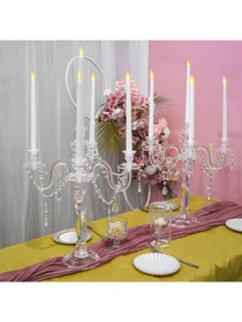 Crystal Candle Holder - 5-Arm 14 Inch Crystal Taper Candlestick Candelabra - Centerpiece For Home Wedding Event And Party Festival - 透明 - 查看 6