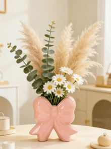 1pc Fashionable Polyresin Vase With Bow Decor, Girly Home Decor Flower Vase, Romantic Wedding Decoration, Bow Design, Wedding Gift, Graduation Gift, Birthday Gift, Holiday Gift, Gift For Girlfriend/Boyfriend, Room Decor Glass Vase - Multicolor - View 6