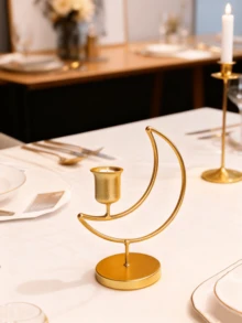 1 Gold And Black Moon Candle Holder, Suitable For Household Dining Table Desktop Candle Holder, Study, Bedroom, Living Room Reusable Metal Candle Holder, Home Decoration, Gift (Excluding Candles) - Multicolor - View 7