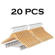 30/20/10-Piece Premium Wooden Hanger Set, Skirt Hangers With Clips, Solid Wood Trouser Hangers, Naturally Smooth Surface Finish. High-Quality Wooden Hangers With Durable Metal Clips, Suitable For Shirts, Dresses, Coats, Jackets, Etc. - 香檳色 - 查看 7