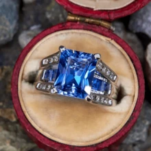 Elegant Women's Engagement Ring - Blue Square Synthetic Cubic Zirconia, Fine Silver Plated Copper Band, Suitable For Daily Wear/Valentine's Day Gift - Ring - View 9