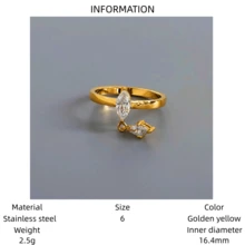 VKHK 1枚奢华18K镀金不锈钢锆石装饰戒指，适合女性婚礼佩戴及作为礼物 - 鑽戒 - 查看 9