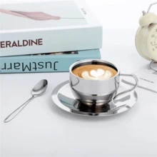 3pcs Stainless Steel Double Wall Coffee Cup, Milan Cup, Outdoor Insulated Water Mug, Milk Cup Gift Set (With Coaster, Spoon, Cup) - Multicolor - View 8